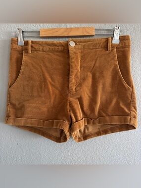 Timing Women's High Waist Corduroy Shorts in Camel Brown size M